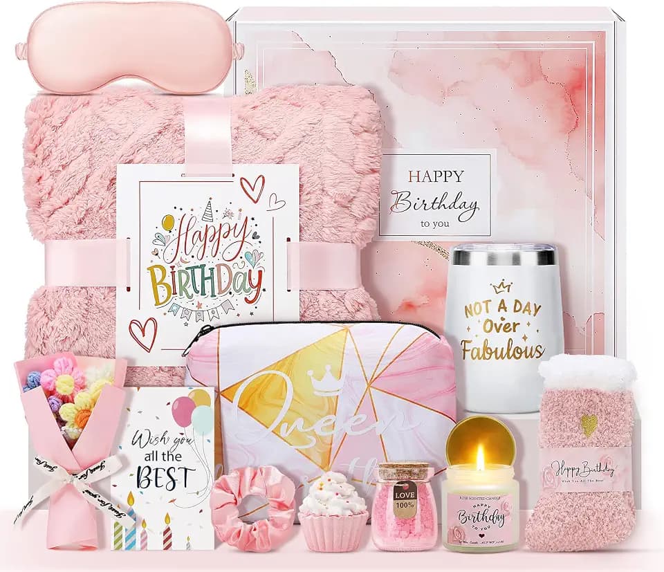 Birthday Gifts for Women, 13PCS Unique Happy Birthday Gifts Basket for Mom Her Best Friend Sister Wife Girlfriend Coworker Bestie, Luxury Self Care Box Relaxing Spa Gifts Set (Rose)