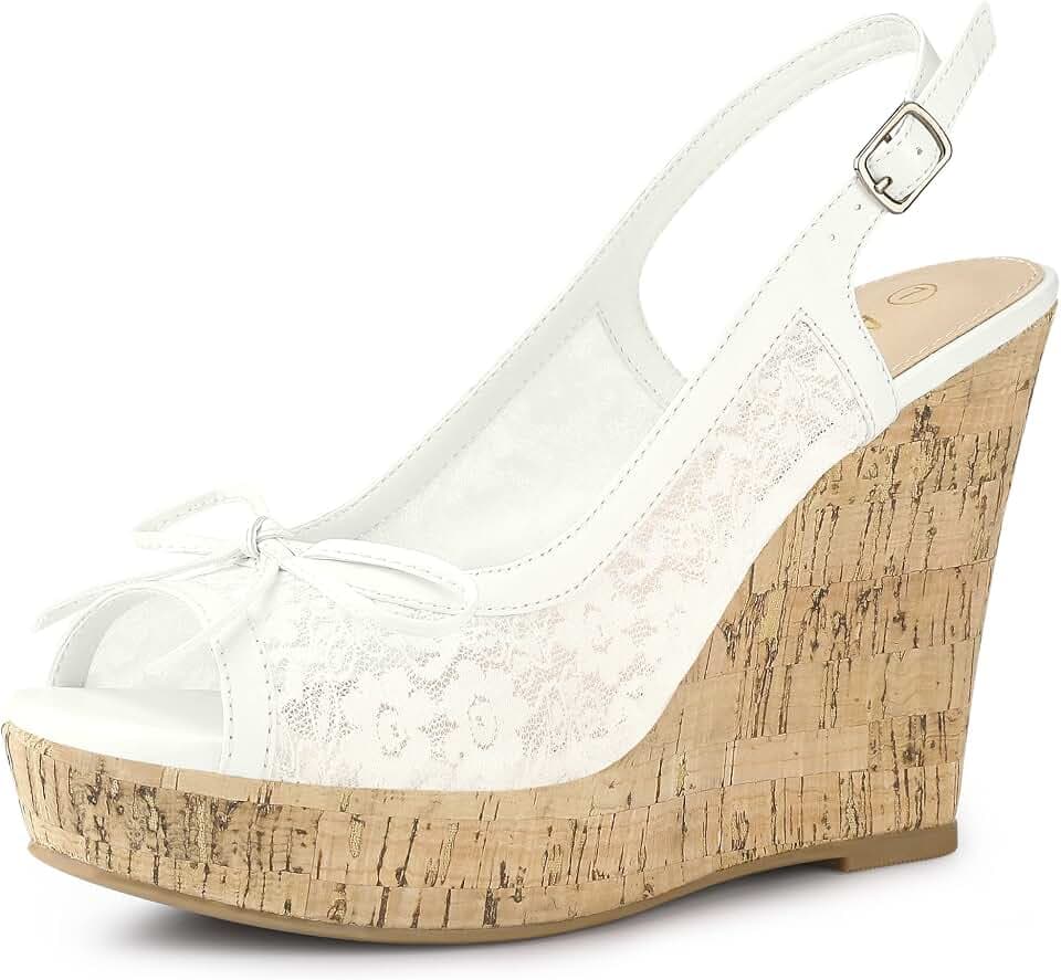 Allegra K Damen Spitze Plateau Wedges Keilabsatz Sandalen