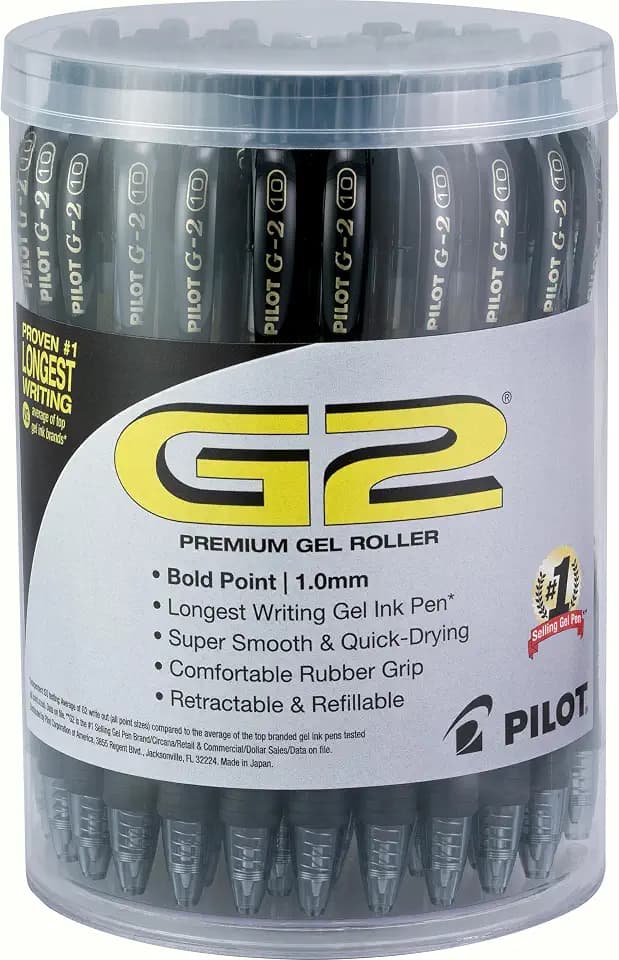 PILOT G2 Premium Gel Pens, Black Pens, Fine Point 0.7 mm, Tub of 48