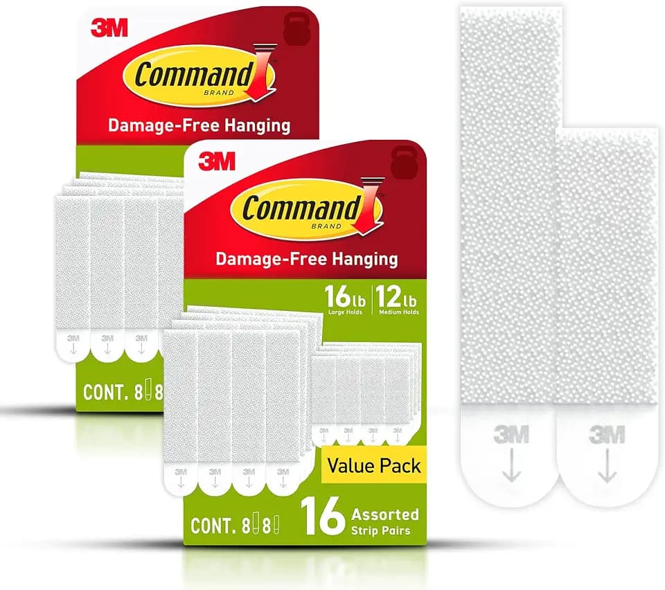 Command Medium and Large Picture Hanging Strips, Damage Free Hanging Picture Hangers, No Tools Wall Hanging Strips for Living Spaces, White, 16 Medium Pairs and 16 Large Pairs (64 Total)