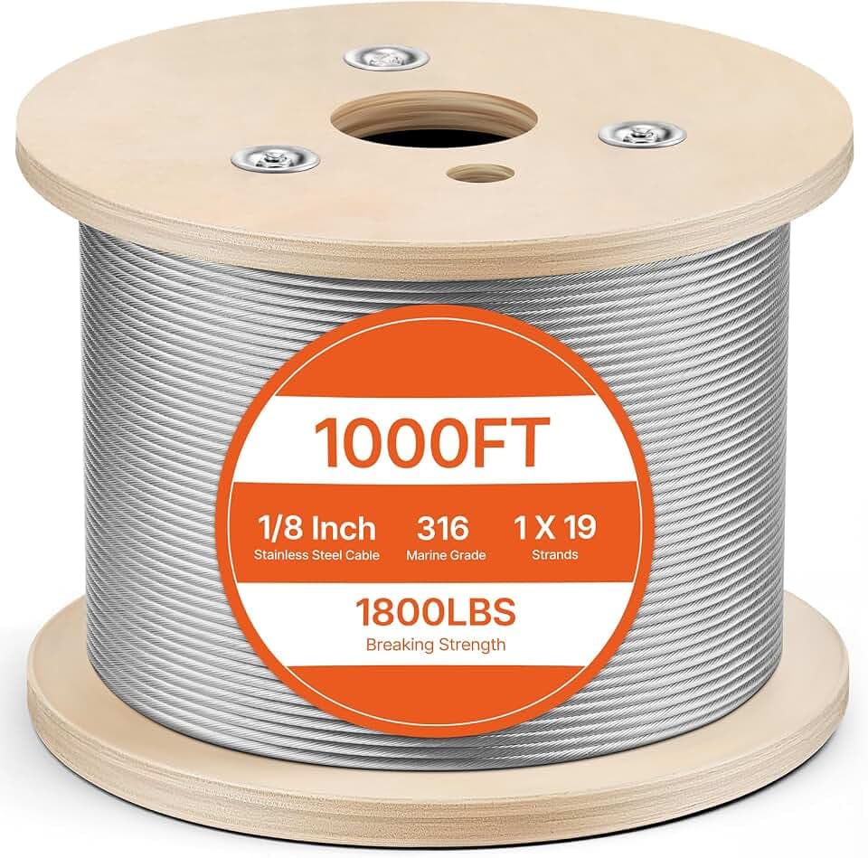 VEVOR 1/8 T316 Stainless Steel Cable 1000ft, Cable Railing System Wire Rope