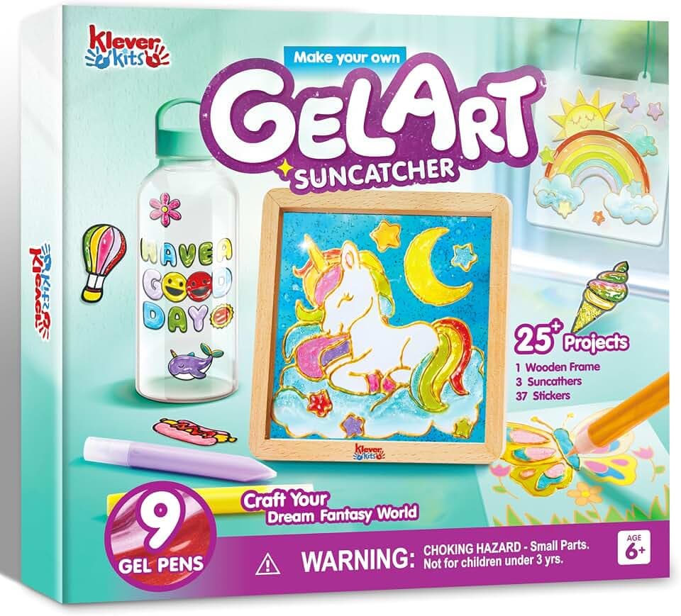 Klever Kits Gel-Art-Set, Malsets mit Bilderrahmen, Basteln für Jungen und Mädchen, tolles Bastelgeschenk für Kindergeburtstage und Weihnachten ab 6 Jahren