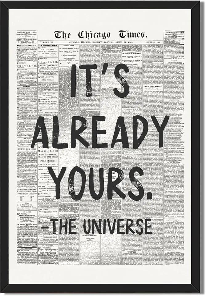 Framed Black And White Retro Newspaper Wall Art Motivational Office Decor