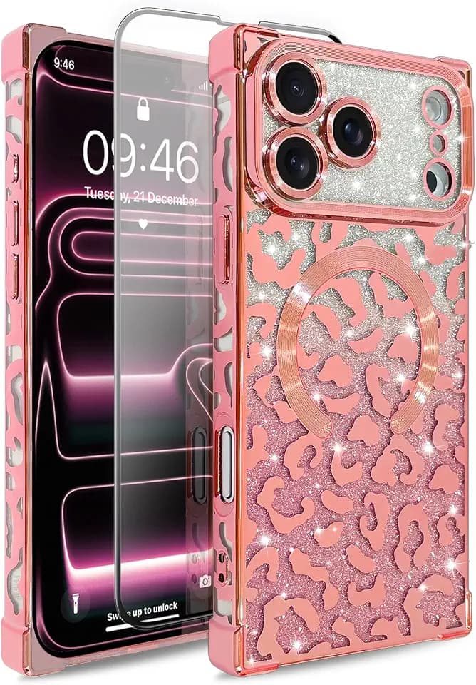 Magnetic Leopard Case Designed for iPhone 17 Pro Max 6.9", Pink