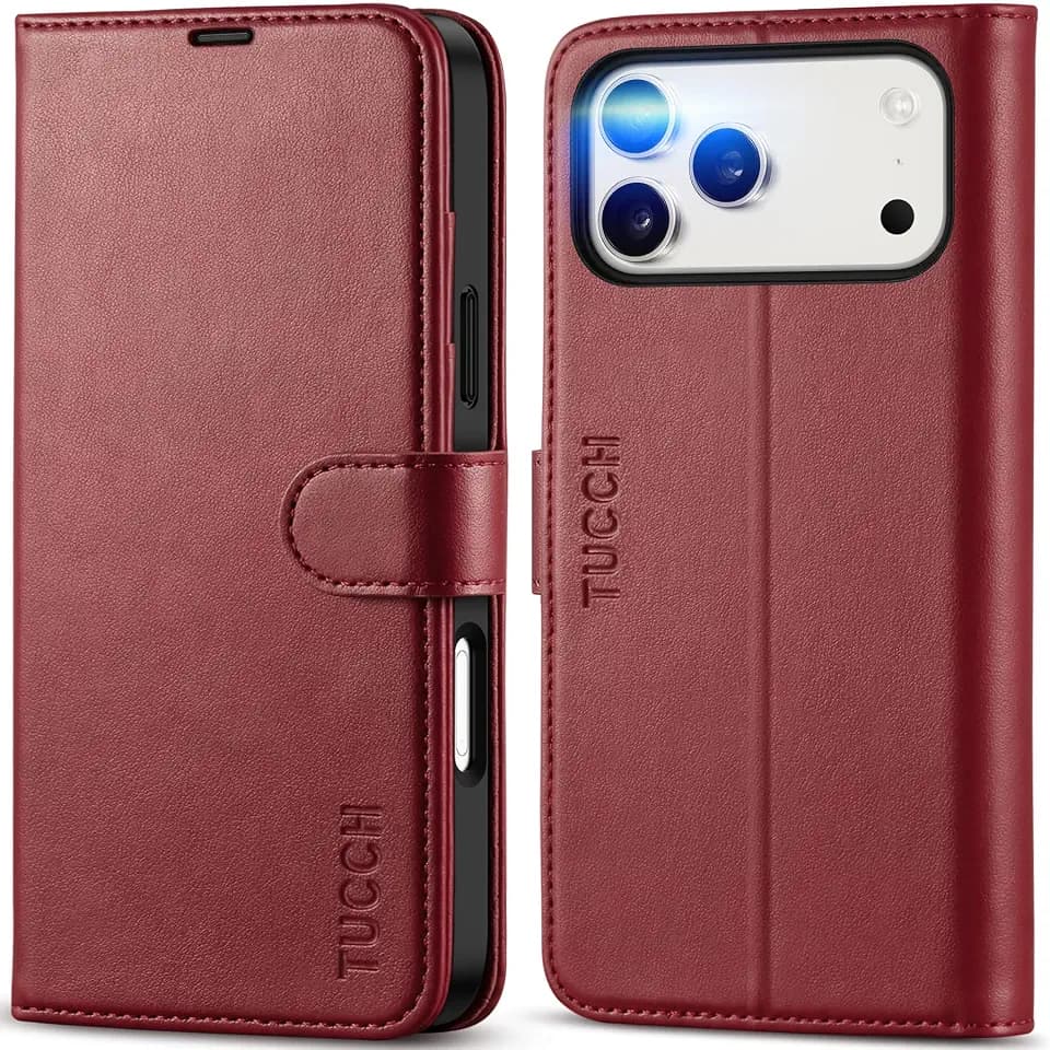 TUCCH Case Wallet for iPhone 18 Pro Max/17 Pro Max, RFID Blocking, Dark Red