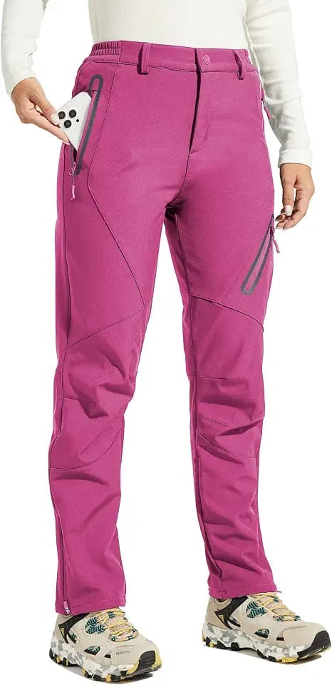 WILLIT Damen Schneehose Thermohose Gefüttert Wanderhose Wasserdicht Softshellhose Fleece Skihose Warm Trekkinghose Winter Outdoorthose Isoliert Kaltes Wetter