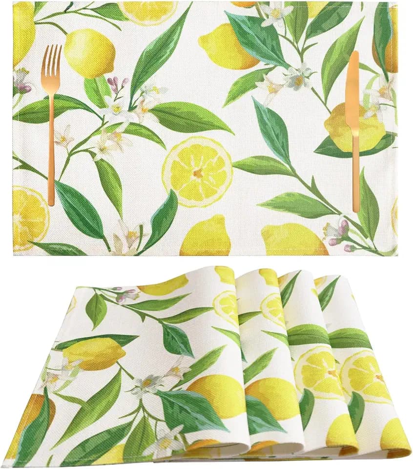 Lemon Placemats Set of 4 Summer Seasonal Yellow Table Mats