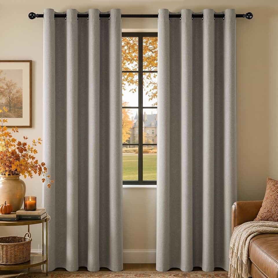 Verdunklungsvorhänge Leinenoptik Thermo Taupe H220 x B140cm | Thermovorhang 2er Set mit Ösen Vorhänge 100% Blackout Hitzeschutz Gardinen für Schlafzimmer Wohnzimmer Kinderzimmer