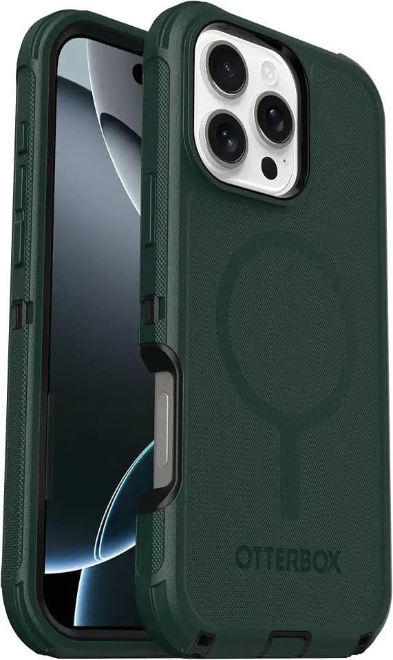OtterBox iPhone 16 Pro Max (Only) Defender Series MagSafe Case - Cinder Cashew (Green & Black) - Built-in Magnets - Screenless - Rugged & Durable - with Port Protection