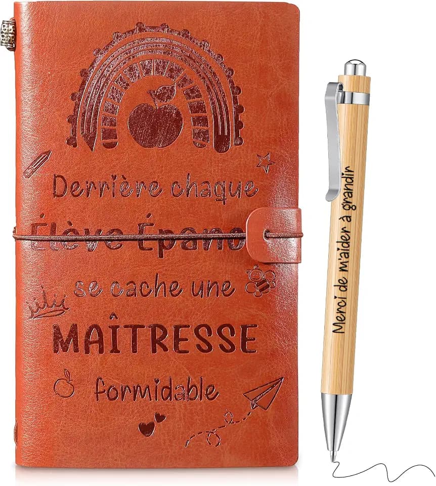 Geyoga 2 Stück Geschenkset für Lehrerin Erzieherin Abschied Dankeschön Ruhestand Geschenk für Männer Frauen Nachfüllbares Notizbuch im A6 Format Kugelschreiber Leder Tagebuch Danke Stift