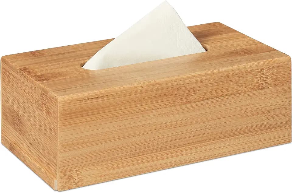Relaxdays Kosmetiktuchbox, aus Bambus, Box für Kosmetik- & Taschentücher, Tücherbox nachfüllbar, Taschentuchbox, natur