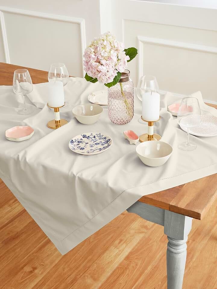 Solino Home Cotton Linen Table Cloth, Throw Linen Hemstitch, 52 x 52 in