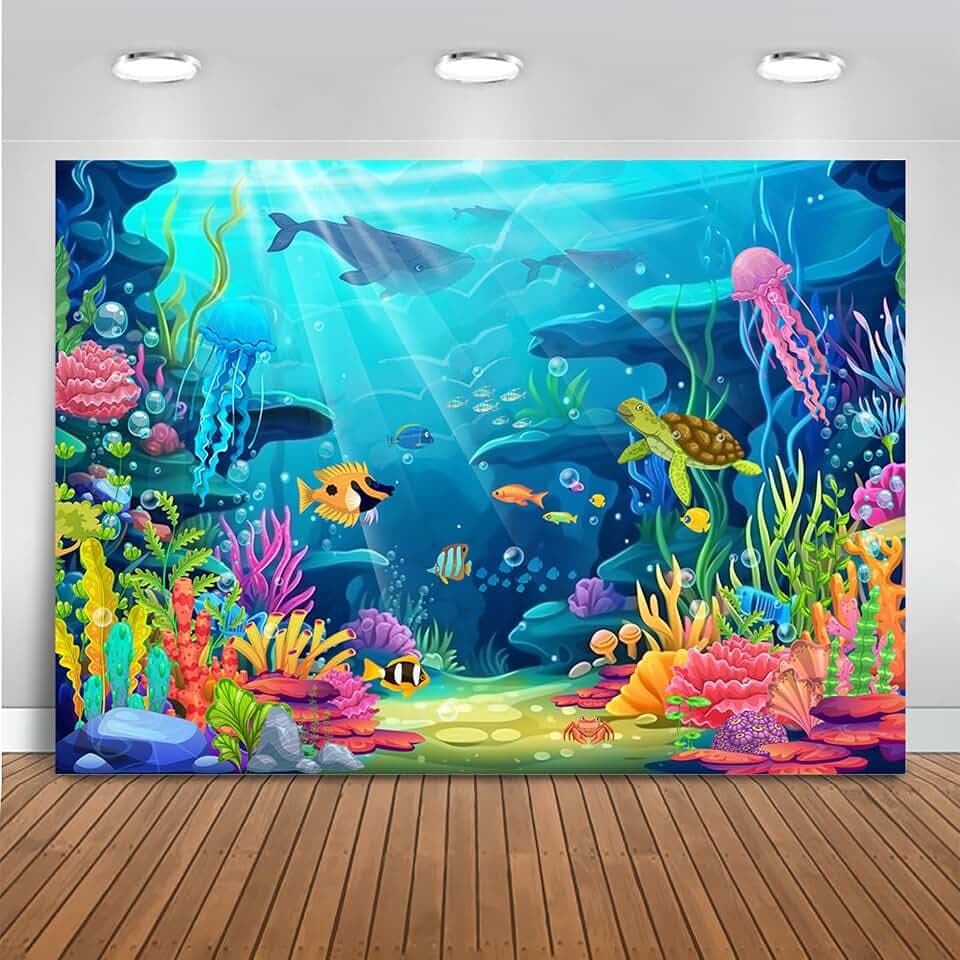 Mocsicka 7x5ft Under the Sea Backdrop Ocean Baby Shower Party Decorations