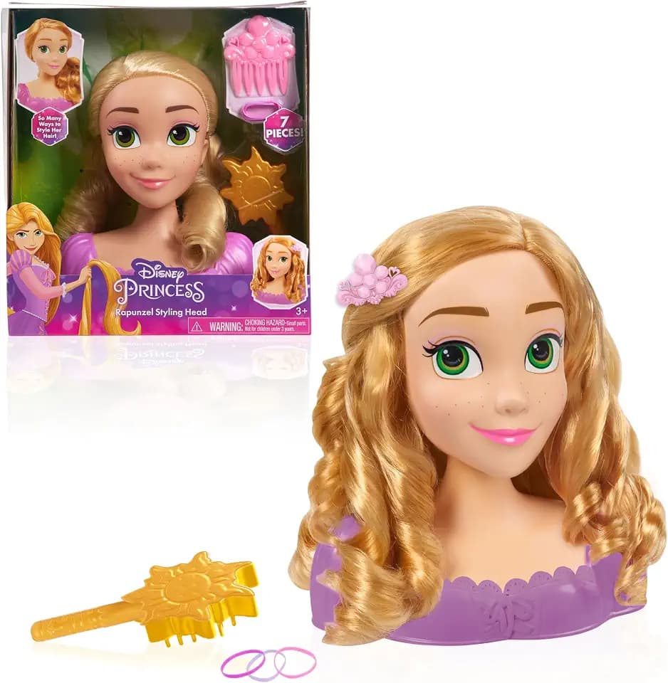 Disney Princess 20 cm Rapunzel Frisierkopf mit Zubehör, 7-teilig, Blondes Haar, Kinderspielzeug für Altersgruppen ab 3 Jahren von Just Play