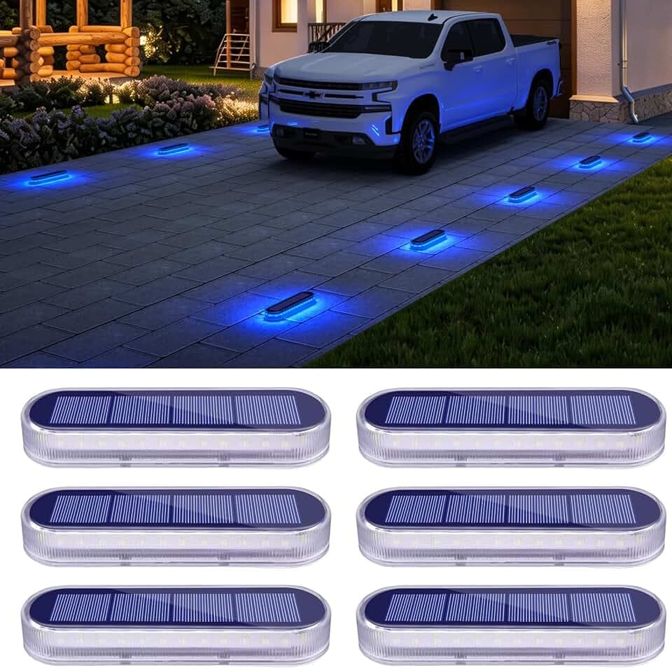 Solar Dock Deck Lights Outdoor 6Pcs Blue Solar Step Lights IP68 Waterproof
