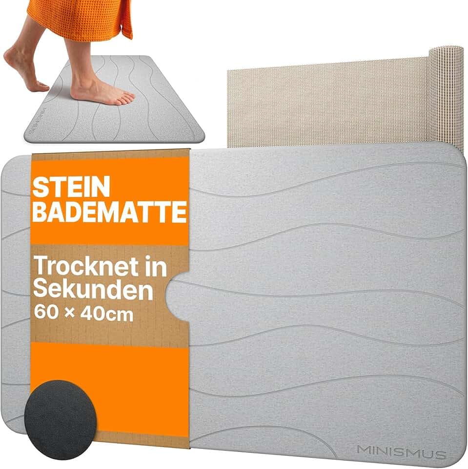 Minismus Badematte Stein Diatomit Wasserspender, Hellgrau 60x40cm