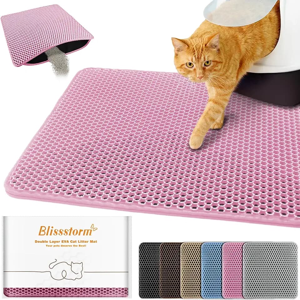 Katzenklo Matte 55X75cm,Doppelschicht EVA Katzenmatte, Rosa | Wasserundurchlässig - Geruchsneutral & Anti-Rutsch Katzenstreumatte , Einfache Reinigung katzenklomatte für Alle Katzen