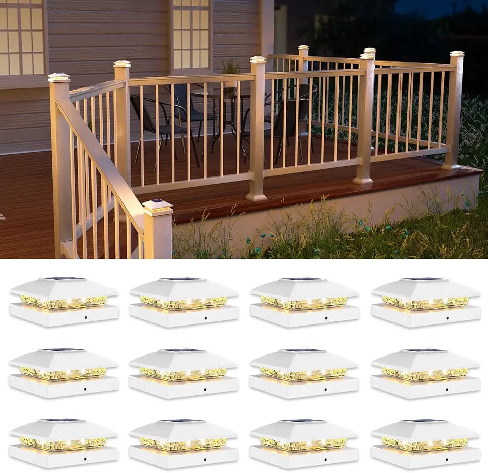 VOLISUN 4x4 Solar Post Cap Lights, 12 Pack White Waterproof Fence Lights