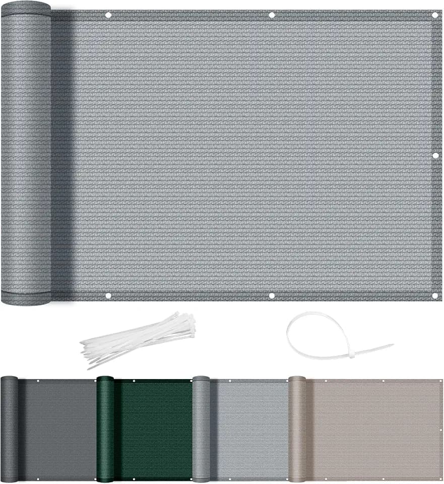 AXT SHADE Balkon Sichtschutz 90x400cm HDPE Balkonverkleidung Balkonabdeckung Balkonbespannung Blickdichte Windschutz und UV-Schutz mit Kabelbinder für Balkongeländer-Hellgrau