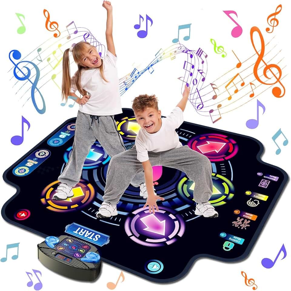 KIZJORYA Tanzmatte für Kinder, elektronisches Tanzpad Geburtstag für Kinder | 6 Tasten und Bluetooth-9-Stufen, leuchtendes Musikspiel, Tanzspielzeug, Geburtstag für Mädchen und Jungen ab 3–12 Jahren