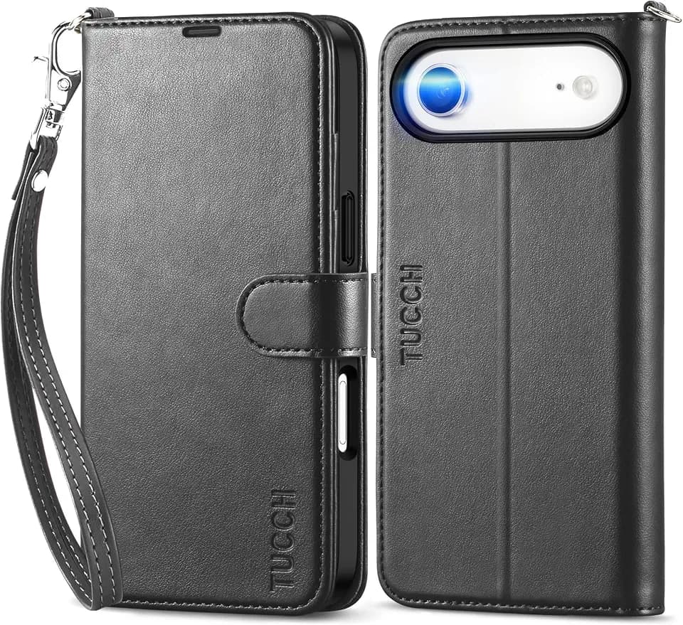 TUCCH Wallet Case with Wrist Strap for iPhone Air (6.5") 2025, Black
