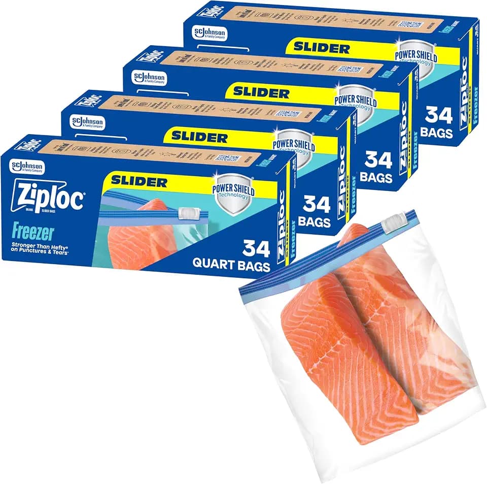 Ziploc Quart Freezer Slider Bags, 136 Total Bags (34 Count, 4-Pack)