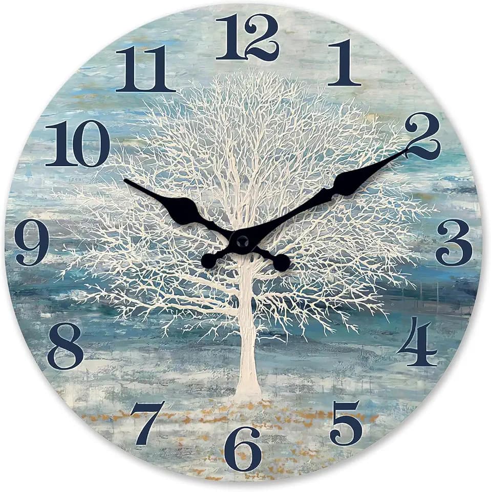 XFM Blue Tree of Life Wall Clock 16 Inch Farmhouse Decor