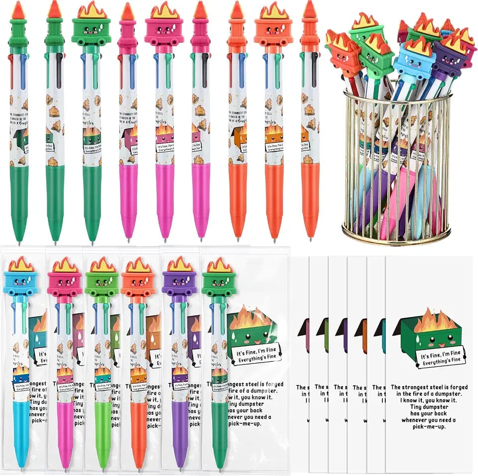 Kosiz 12 Sets Dumpster Fire Pens Gifts Bulk Mood Support Ballpoint Pens and Bookmarks Funny Appreciation Gifts for Graduation Employee Coworker Staff Nurse Teacher Office Desk Accessories