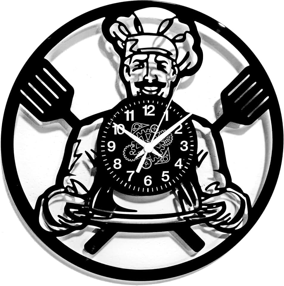 Wanduhr Küche Chef | Künstlerisches Design mit Koch | Moderne Gourmet-Dekoration für Esszimmer | Geschenkidee