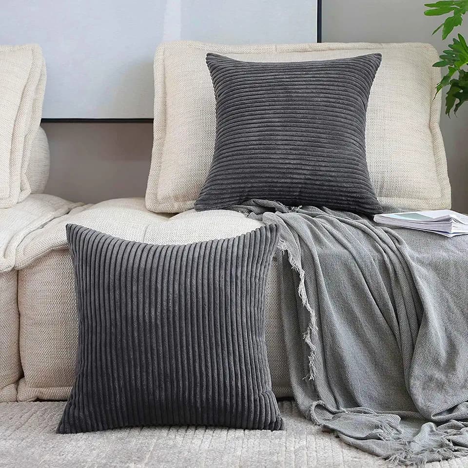 The White Petals Charcoal Grey Euro Sham Covers (Ribbon Work, 26x26 inch, Pack of 2)