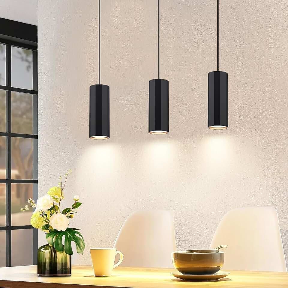 Glitzerlife Hängelampe 3 Flammig Esstisch Schwarz Pendelleuchte GU10