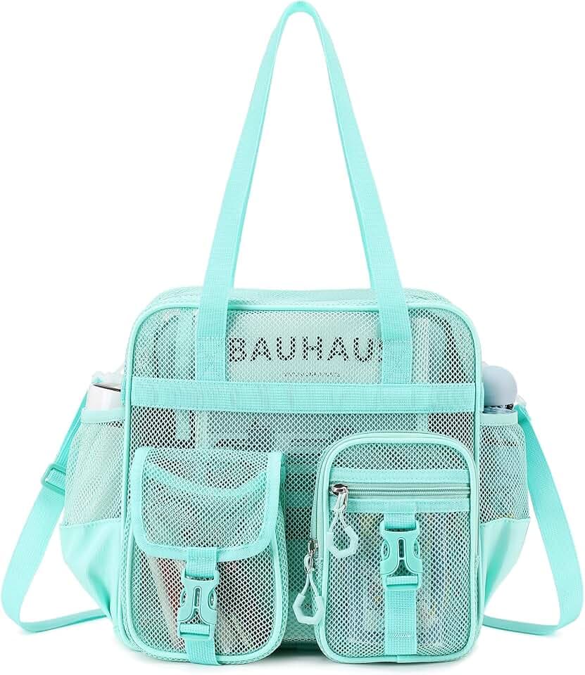 MOONBABY Mesh Beach Tote Bag for Stadium Events 12x6x12 Net Purse Bag for Women with Detachable Long Strap for Work, Sports
