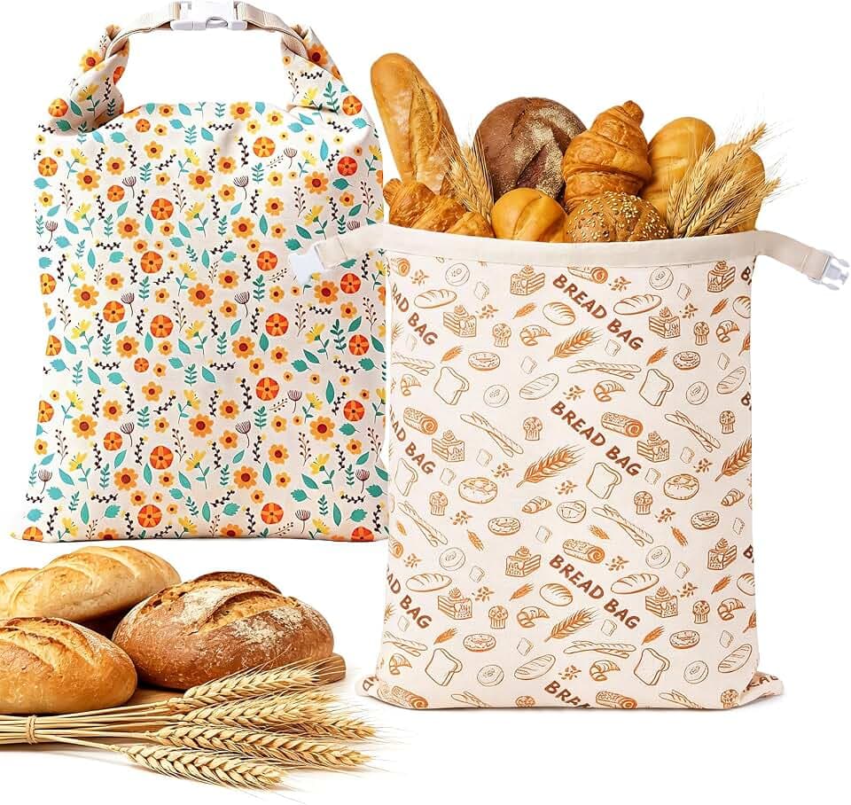 2 Stück Bienenwachs Brotbeutel Leinen mit Tragegurten Leinenbeutel für Brot