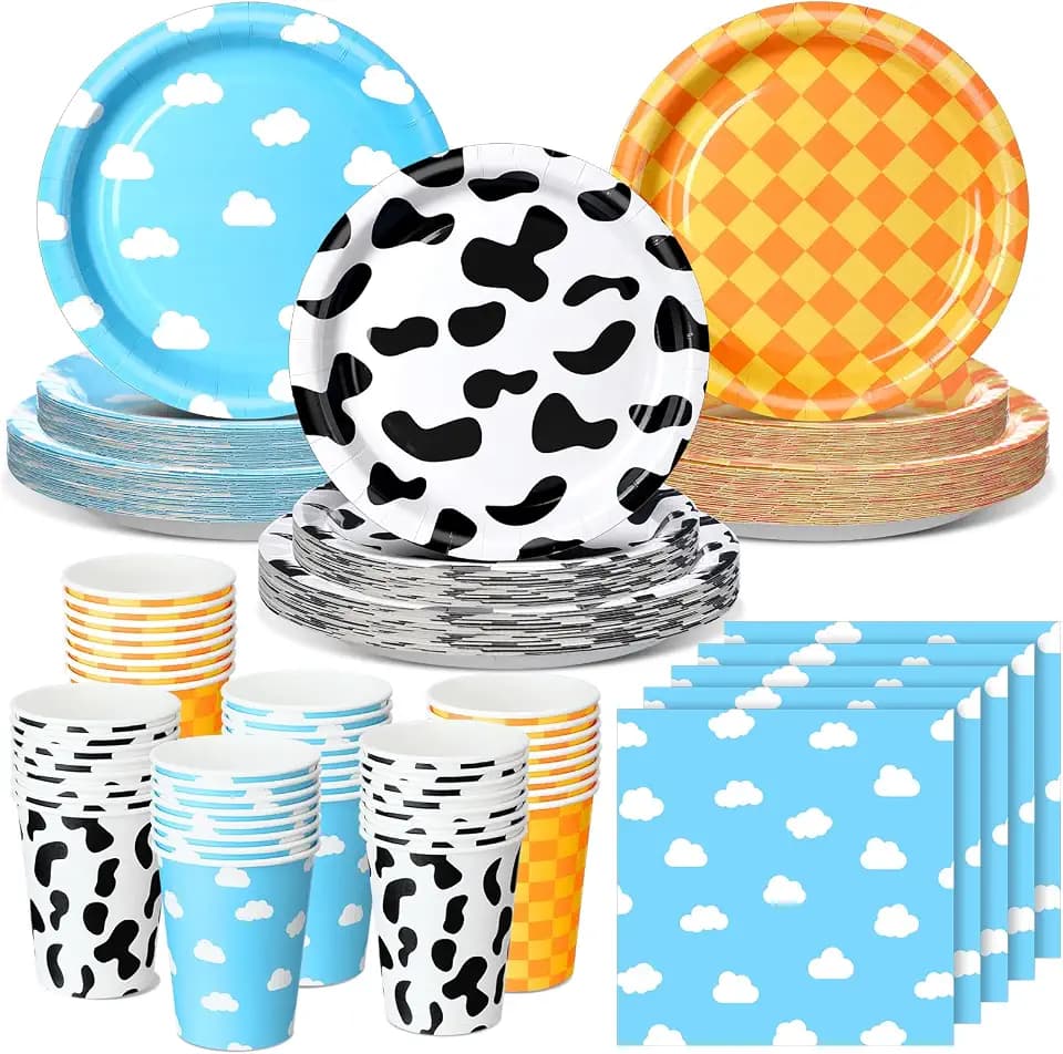Havawish 96pcs Cartoon Birthday Party Supplies 7" 9" Cartoon Paper Plates