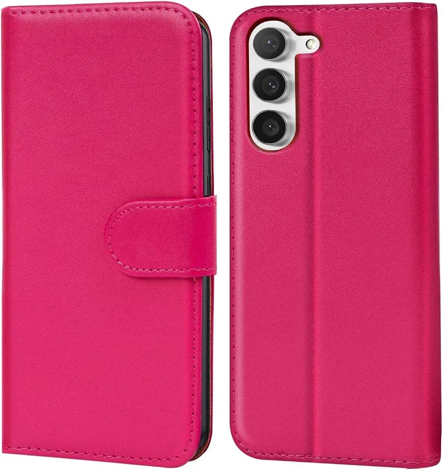 Verco Handyhülle für Samsung Galaxy S23 Hülle, Bookcase Tasche Flipcover für Samsung S23 Case [Kartenfächer/Aufstellfunktion], Pink