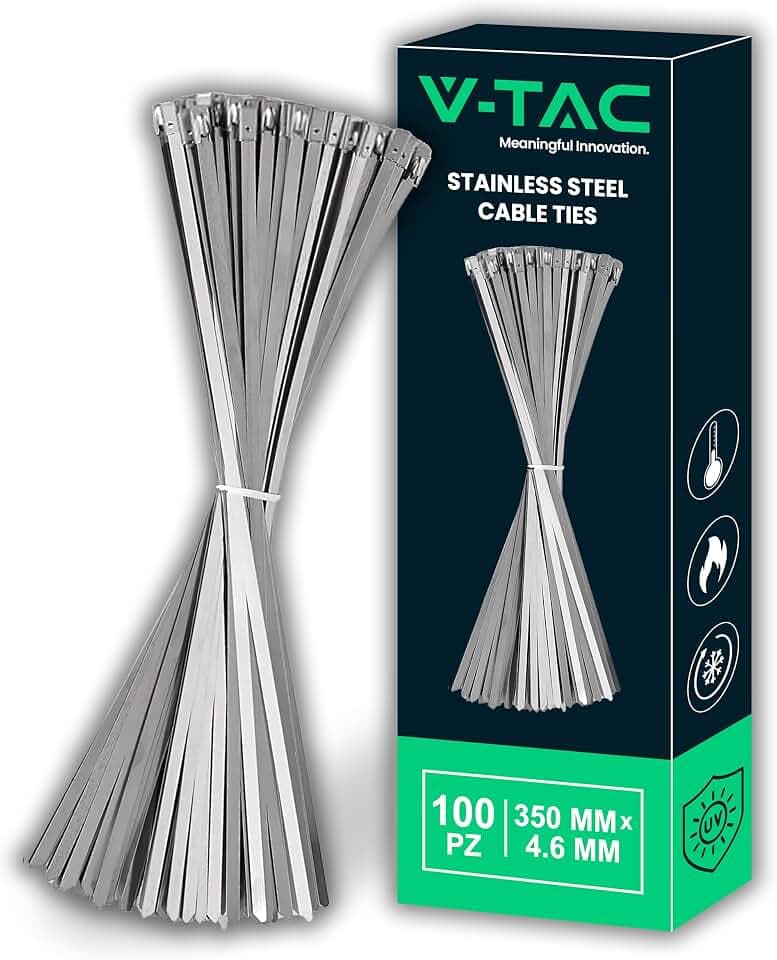 V-TAC Kabelbinder aus Edelstahl - [ EXTRA LANG: 35 CM ] - Packung mit 100 STÜCK - Breite 4,6 mm - Mehrzweck-Kabelbinder für Verkabelungen - Kabelhalter für Elektriker, Mechaniker und Metallrohre