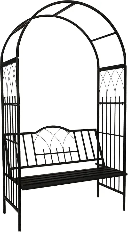 1. GO Steel Garden Arch with Seat for 2 People, 6'9" High x 3'9" Wide, Garden Arbor for Various Climbing Plant, Outdoor Garden Lawn Backyard