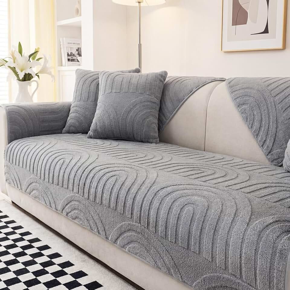 Homcomodar 1PC Weich Couch Überzug 90x210cm Sofa Überzug Sofabezug 1 2 3 4 Sitzer Waschbar Sofa Cover Sofaüberwurf Sofaschoner rutschfest Universal Sofadecken für Sitzfläche Ecksofa Wohnzimmer Gray