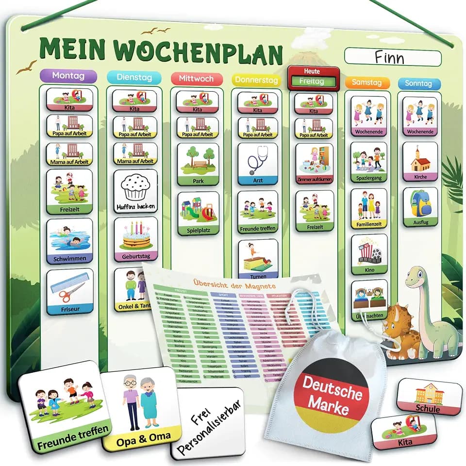 LIKARTO Wochenplaner Kinder - Montessori Aufgabenplaner & Magnettafel, Grün