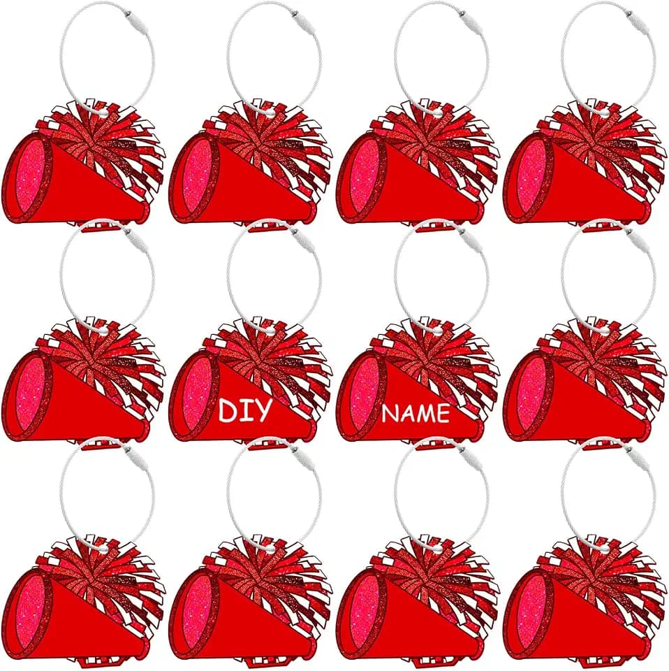 Liliaafar 12 Pcs Cheer Luggage Tags for Suitcases Pompom Tags,red