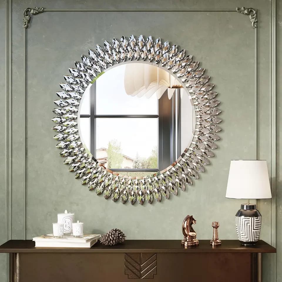 Kelly Miller 28" Jeweled Luxury Round Decorative Wall Mirror