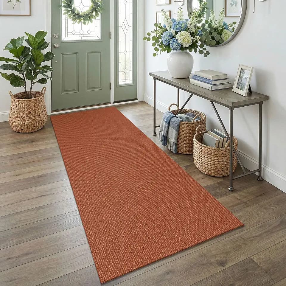 EARTHALL Woven Runner Rug 3x7 Ft Washable Runners for Hallways Wide Non Slip Rubber Backed Kitchen Runner Braided Indoor Floor Carpet for Entryway, Hallway, Kitchen, Bedroom, Rustic Orange/Tan