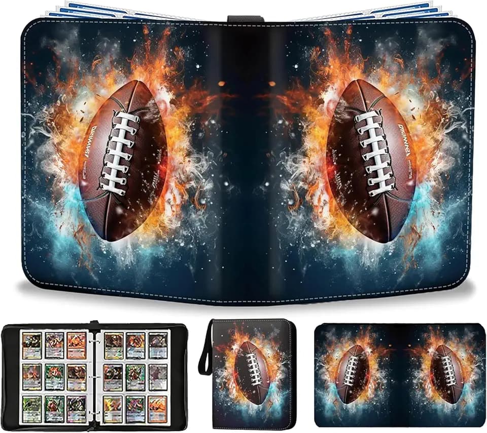 Football Card Binder 900 Pockets, PU Leather Trading Card Holder with 50 Removable 9-Pocket Sleeves, Large 3-Ring Zipper Sports Card Collection Album for Boys & Collectors