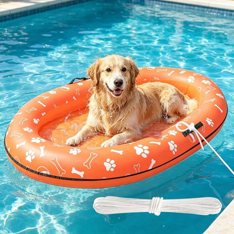 60''x35'' Inflatable Dog Pool Float Raft with Handle & Rope, Tear-Resistant Pet Floats for Small Medium Large Dogs Up to 90Lbs,Puppy Dog Floaties for Beach, Lake, River