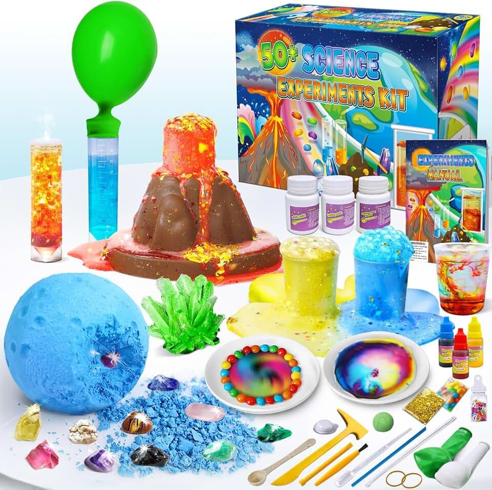 UNGLINGA 50+ Wissenschaft Experimente Kit für Kinder, STEM Aktivitäten | Spielzeug Geschenke für Jungen Mädchen Chemie Set, Edelstein Ausgrabung, Vulkan
