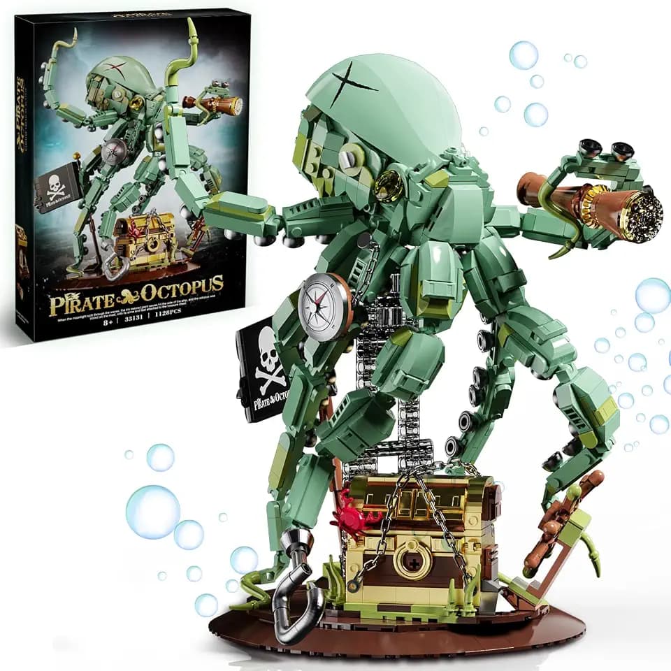 Octopus Building Blocks Set, Compatible with LEGO Octopus, Creative Sea Animals Toys with Telescope, Pocket Watch, Treasure Chest & Pirate Flag, Pirate Collection Building Kit for Adults Boys 8-14