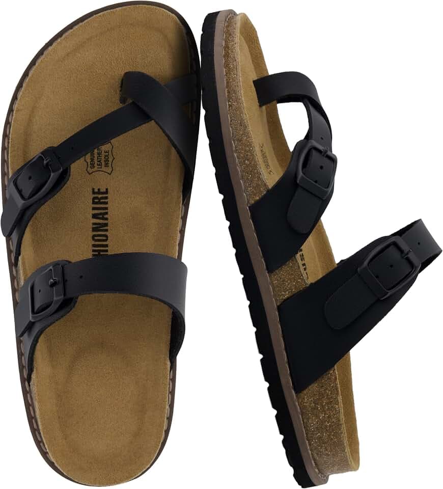 CUSHIONAIRE Pluto Slip On Cork Footbed Sandals for Women with Toe Loop