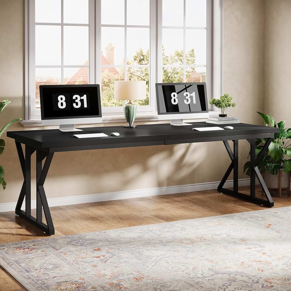 Tribesigns 78.74-Inch Large Executive Desk, Industrial Home Office Computer Desk, Simple Long Writing Study Table Business Furniture (Black)