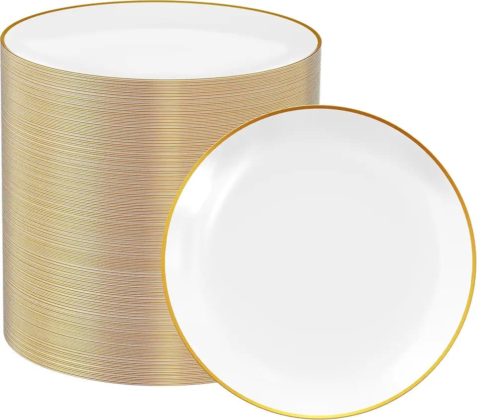 FOCUSLINE Gold Plastic Plates Disposable, 100 Count, 7 Inch