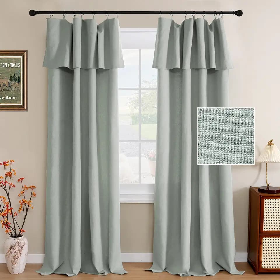 H.VERSAILTEX Linen Curtains with Valance 84 Inch for Bedroom, Heather Sage